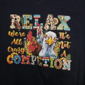 New Daily Thread Navy V Neck T‎ Shirt Women's S Chicken Graphic Tee Top Rooster